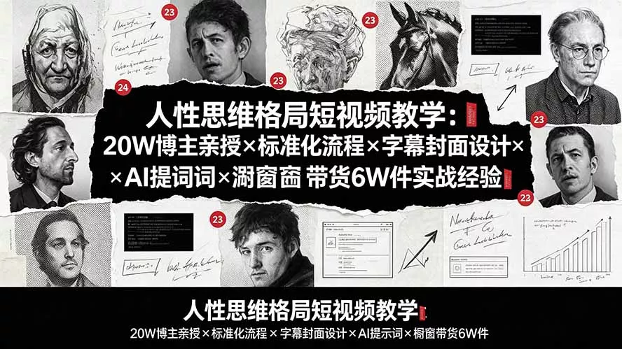 人性思维格局短视频教学：20W博主亲授×标准化流程×字幕封面设计×AI提示词×橱窗带货6W件实战经验