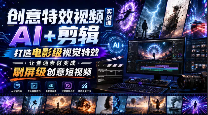 创意特效视频实战课，AI+剪辑打造电影级视觉特效，让普通素材变成刷屏级创意短视频