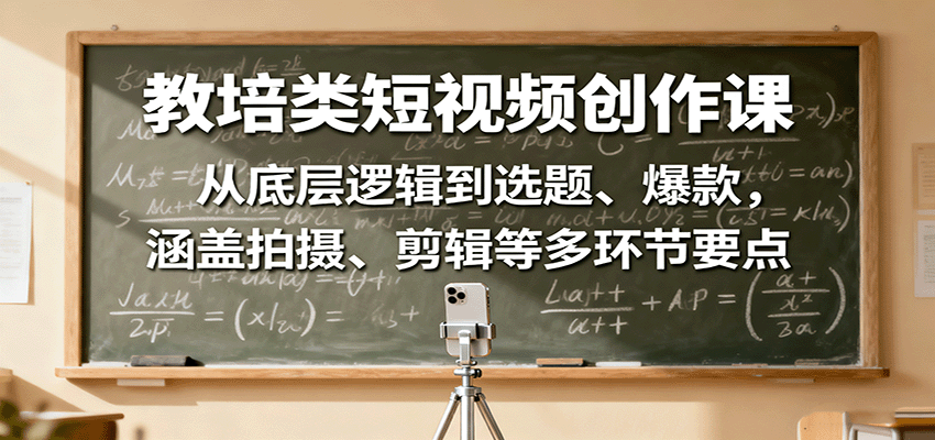 教培类短视频创作课:从底层逻辑到选题、爆款,涵盖拍摄、剪辑等多环节要点