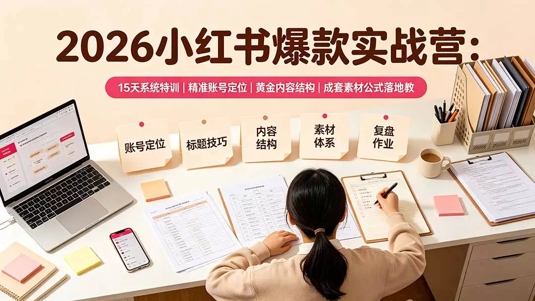 2026小红书爆款实战营：15天系统特训｜精准账号定位｜黄金内容结构｜成套素材公式落地教程
