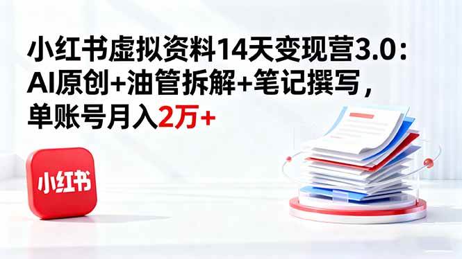(16273期)小红书虚拟资料14天变现营3.0:AI原创+油管拆解+笔记撰写,单账号月入2万+