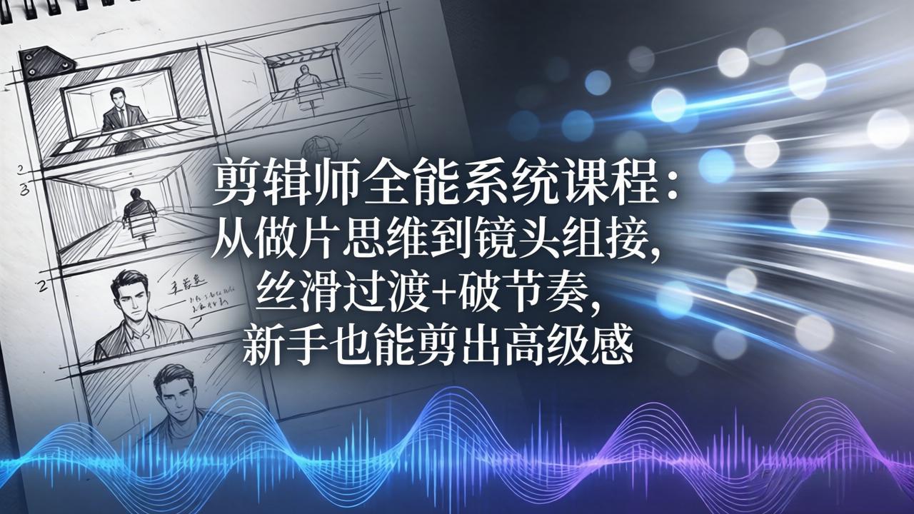剪辑师全能系统课程：从做片思维到镜头组接，丝滑过渡+破节奏，新手也能剪出高级感