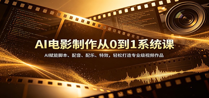 AI电影制作从0到1系统课：AI赋能脚本、配音、配乐、特效，轻松打造专业级视频作品