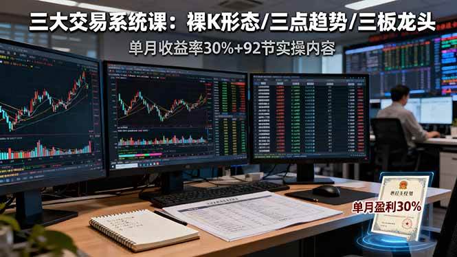 (16269期)三大交易系统课:裸K形态/三点趋势/三板体系,单月收益率30%+92节实操内容