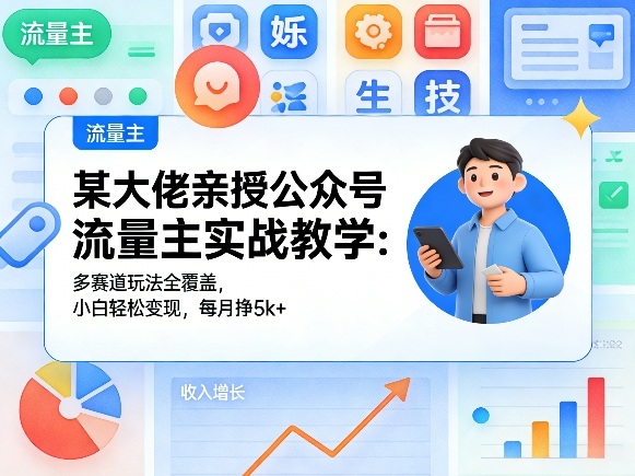 某大佬亲授公众号流量主实战教学:多赛道玩法全覆盖,小白轻松变现,每月多挣5k+ 某大佬亲授公众号流量主实战教学:多赛道玩法全覆盖,小白轻松变现,每月多挣5k+