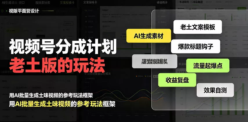 视频号分成计划老土版的玩法，流量爆炸，每天收益300+，纯靠AI生成，越土的玩法，越高级