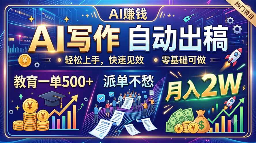 (19614期)AI写作自动出稿,教育一单500+,派单不愁,月入2W (19614期)AI写作自动出稿,教育一单500+,派单不愁,月入2W