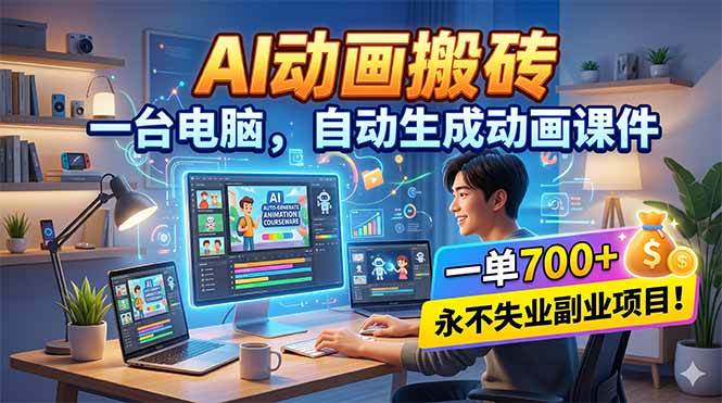（18239期）AI动画搬砖，一台电脑，自动生成动画课件，一单800+ 永不失业副业项目！